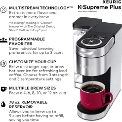Keurig® K-Supreme Plus Single Serve K-Cup Pod Coffee Maker, MultiStream Technology, Stainless Steel