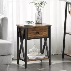 VECELO Night Stands for Bedroom Nightstand Bedside End Tables with Drawer Storage, (Set of 2), Rustic Brown