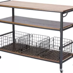 Baxton Studio Lancashire Wood and Metal Kitchen Cart, Brown