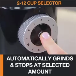 Krups Precision Plastic and Stainless Steel Flat Burr Grinder 12 Cup 110 Watts 12 Grind Settings, Cold Brew Black