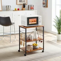 Mr Ironstone Kitchen Stand Microwave Cart 23.7'' for Small Space, Coffee Bar Table 3-Tier Rolling Utility Microwave Oven Rack on Wheels, Vintage