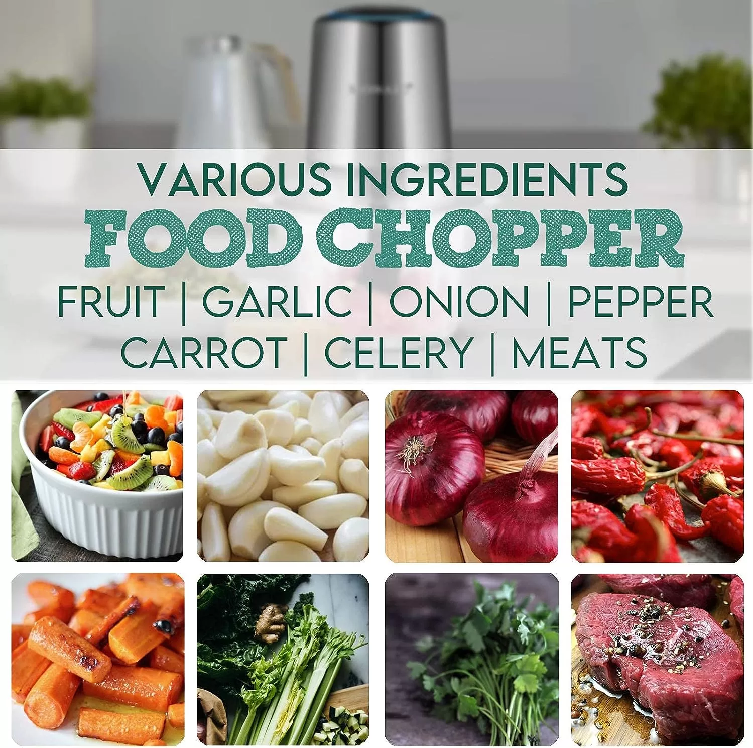 Electric Food Processor,Food Chopper with Garlic Peeler and Titanium Coating Blades, Silver