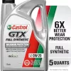 Castrol GTX Full Synthetic 0W-20 Motor Oil, 5 Quarts