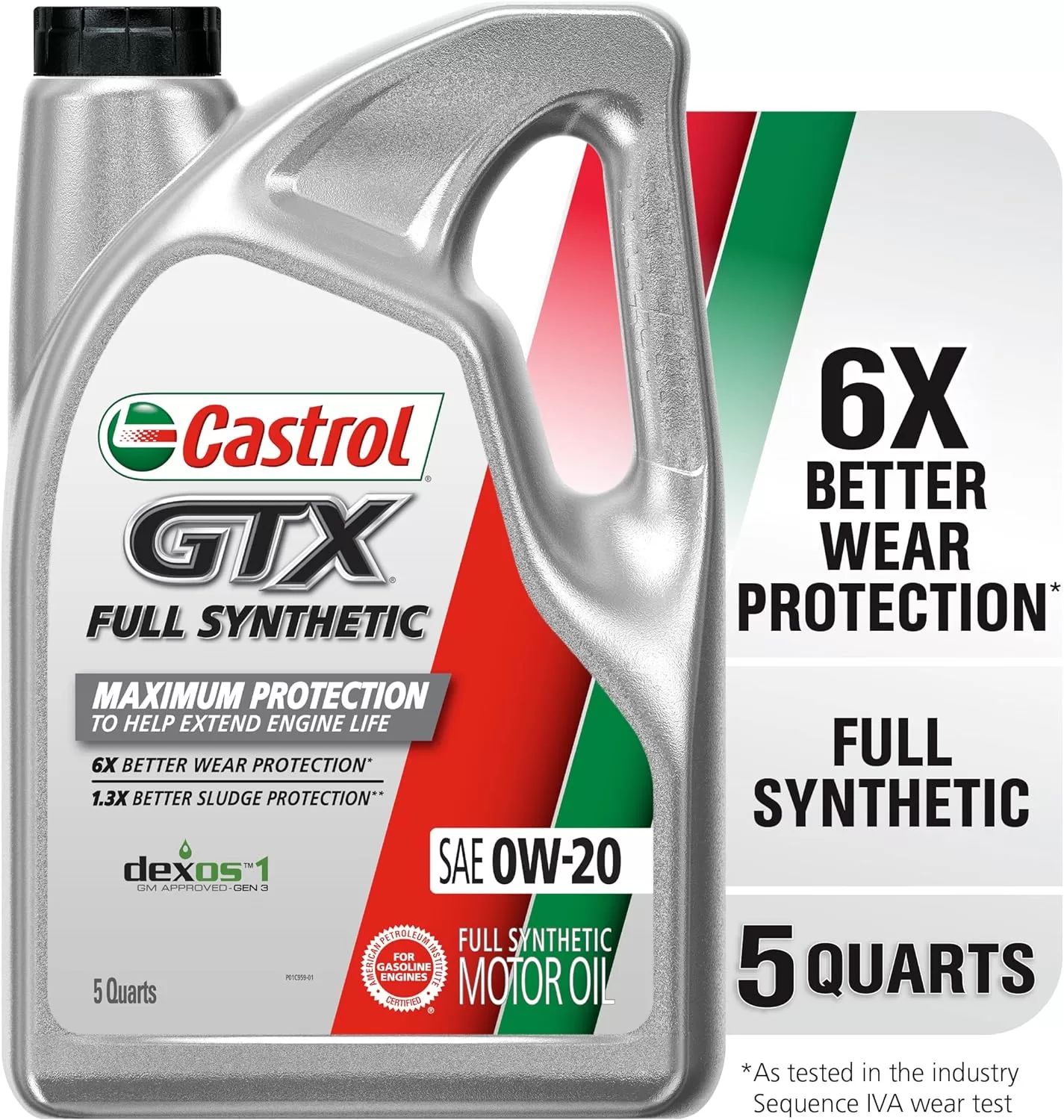 Castrol GTX Full Synthetic 0W-20 Motor Oil, 5 Quarts