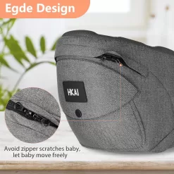 HKAI Ergonomic Baby Carrier with Adjustable Waistband & Breathable Mesh, for Newborns & Toddlers, Grey