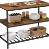 VASAGLE Kitchen Island with 3 Shelves, 47.2 Inches Kitchen Shelf with Large Worktop, Rustic Brown and Black UKKI01BX