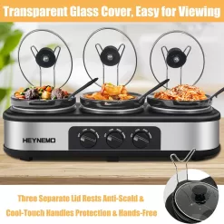 Triple Slow Cooker, 3×1.5 QT Buffet Servers and Warmers, 3 Pots Buffet Slow Cooker