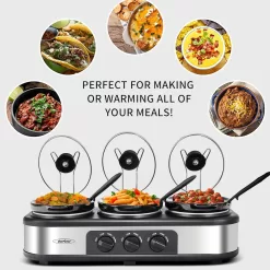 Sunvivi Triple Slow Cooker Buffet Server 3 Pot Food Warmer, 3-Section