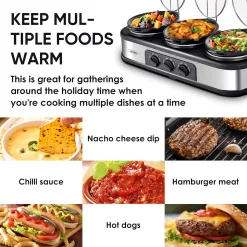 Sunvivi Triple Slow Cooker Buffet Server 3 Pot Food Warmer, 3-Section