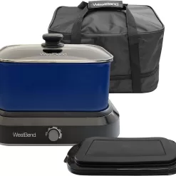 West Bend 87905B Slow Cooker Large Capacity Non-stick, 5-Quart, Blue