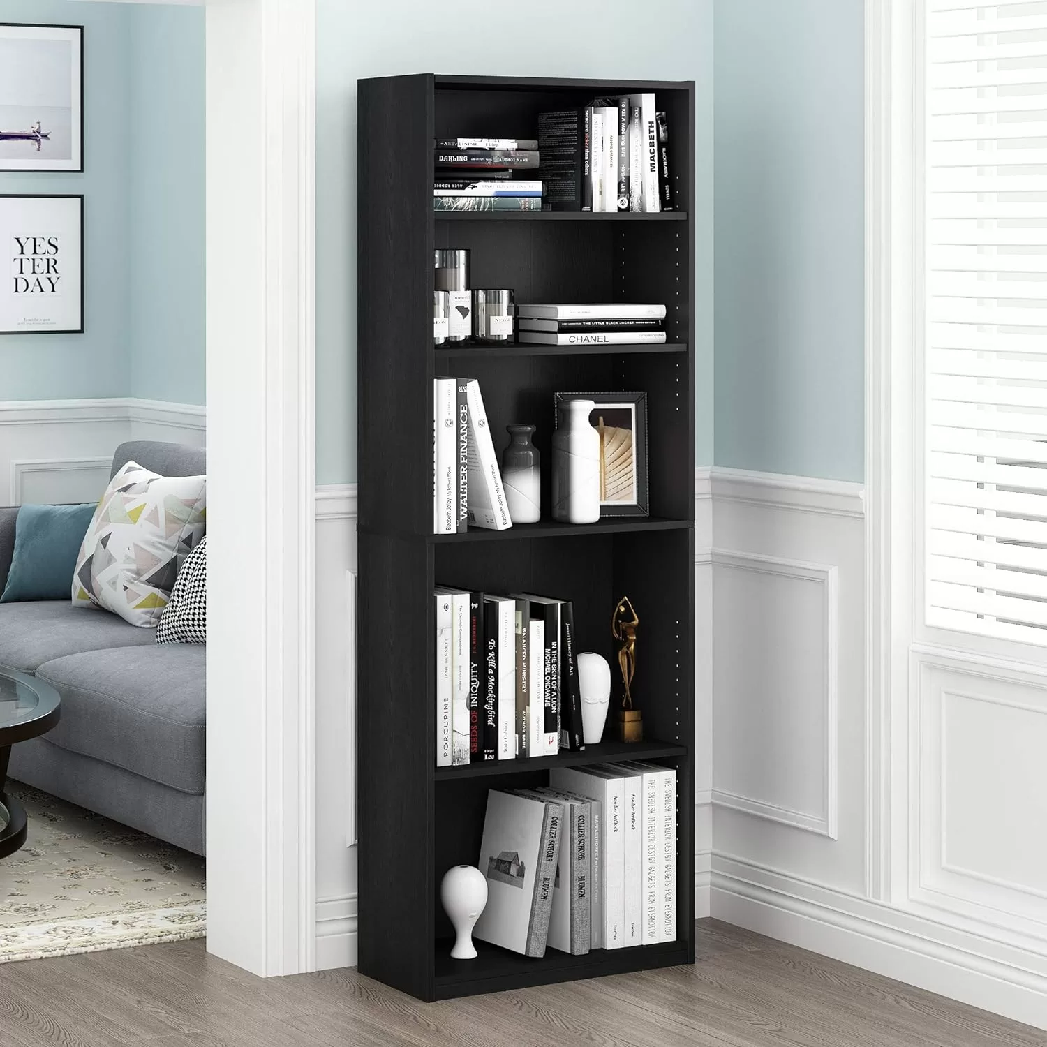 FURINNO JAYA Simply Home 5-Shelf Bookcase, 5-Tier, Black