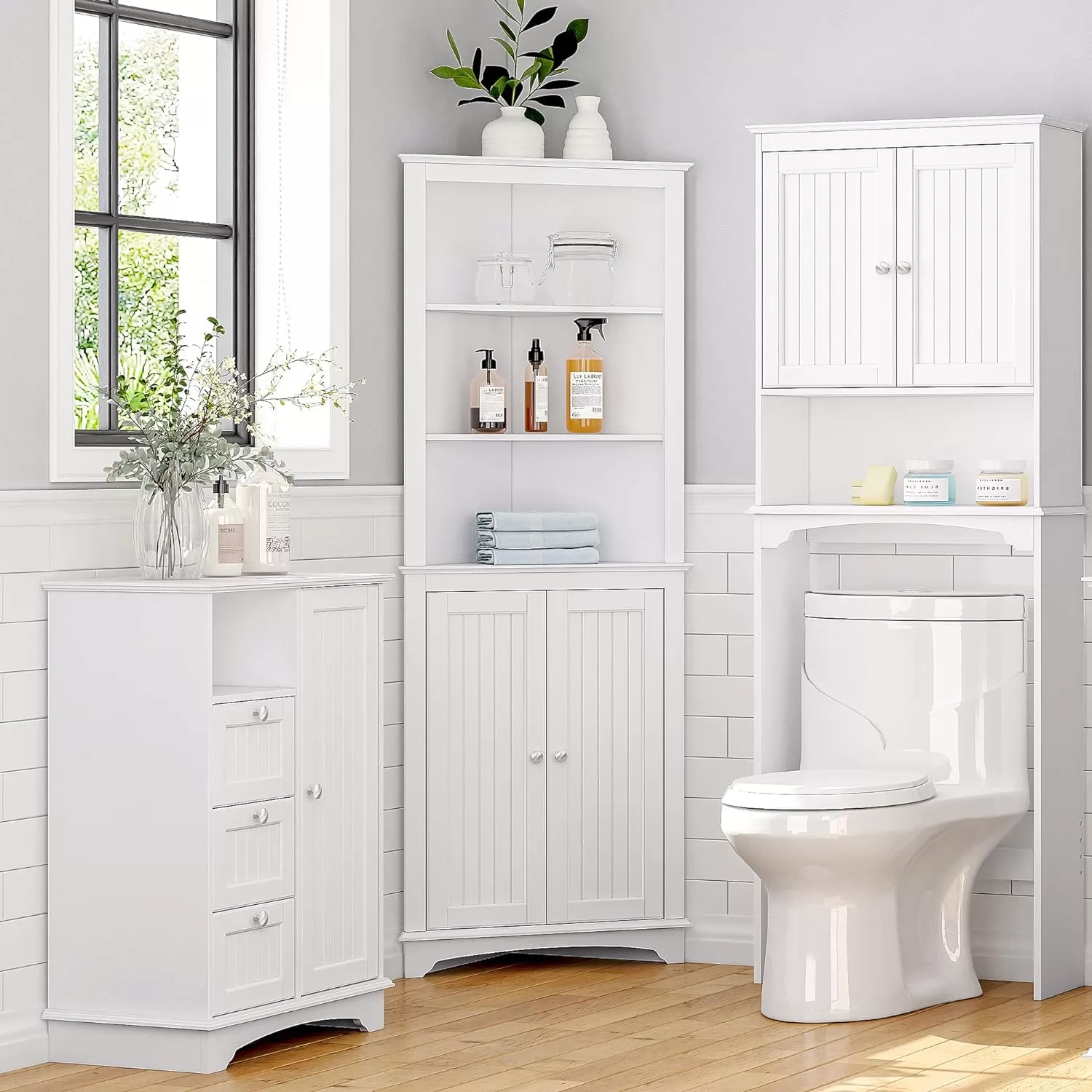 Spirich Over The Toilet Storage Cabinet, Bathroom Shelf Over Toilet, Bathroom Storage Cabinet Organizer, White