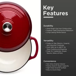 Best Choice Products 6qt Ceramic Non-Stick Heavy-Duty Cast Iron Dutch Oven w/Enamel Coating, Red