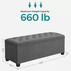 SONGMICS Storage Ottoman Bench, Bench with Storage, for Entryway, Bedroom, Living Room, Dark Gray ULSF088G01