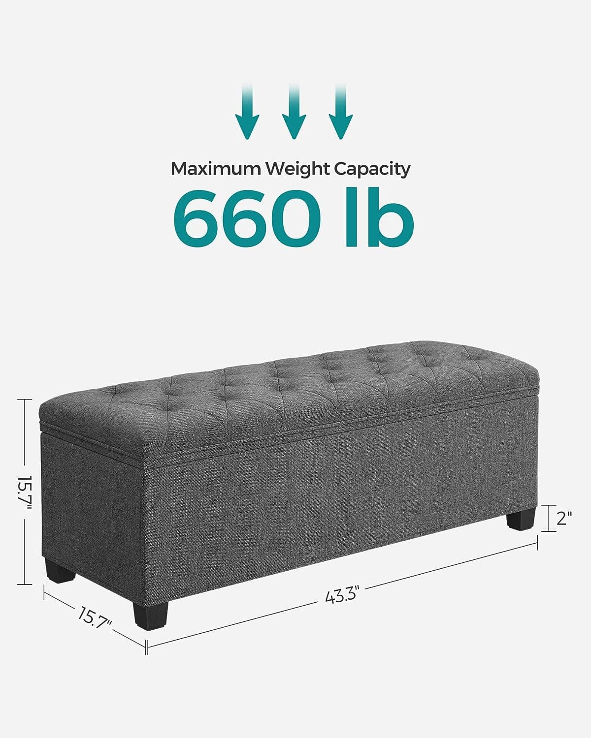 SONGMICS Storage Ottoman Bench, Bench with Storage, for Entryway, Bedroom, Living Room, Dark Gray ULSF088G01