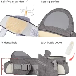 Ergonomic Baby Hip Seat Carrier with Adjustable Strap and Pocket (Dark Grey)
