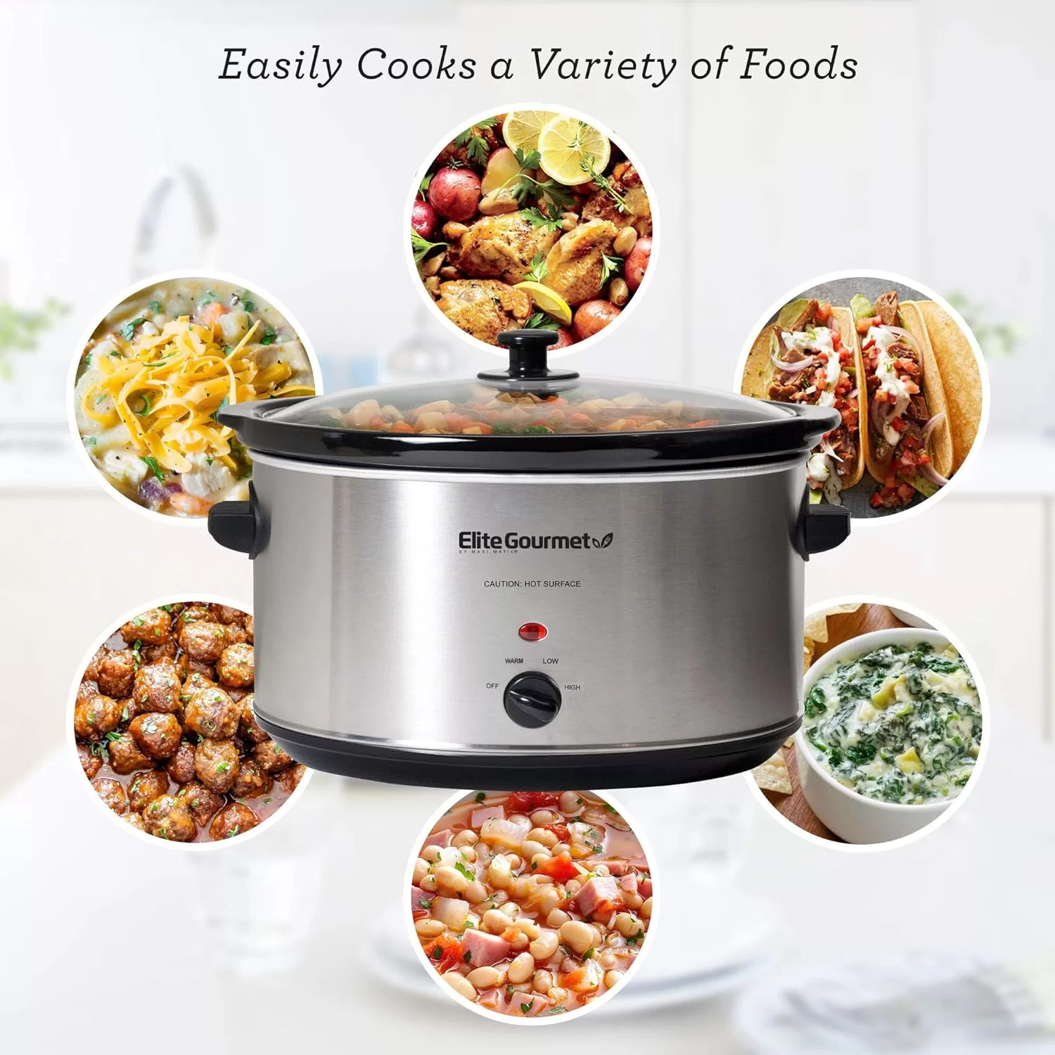 Elite Gourmet Stainless Steel Slow Cooker, 8.5 Quart,MST-900V