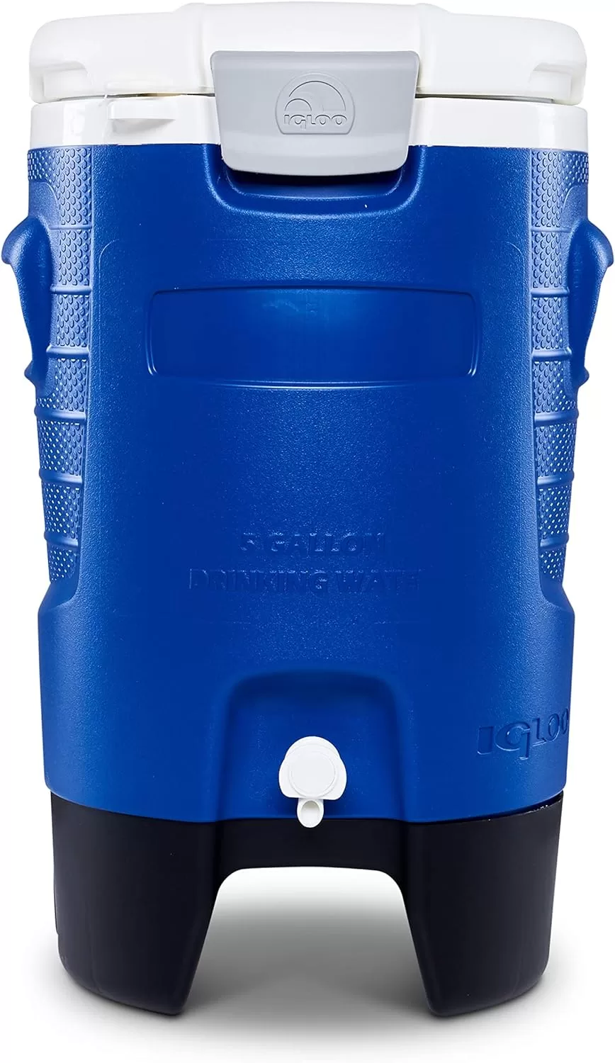 Igloo 5 Gallon Wheeled Portable Sports Cooler Water Beverage Dispenser with Flat Seat Lid, Blue