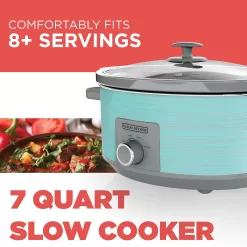 BLACK+DECKER 7 Quart Dial Control Slow Cooker with Built in Lid Holder, Teal Pattern
