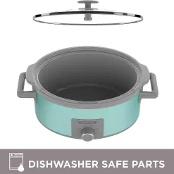 BLACK+DECKER 7 Quart Dial Control Slow Cooker with Built in Lid Holder, Teal Pattern