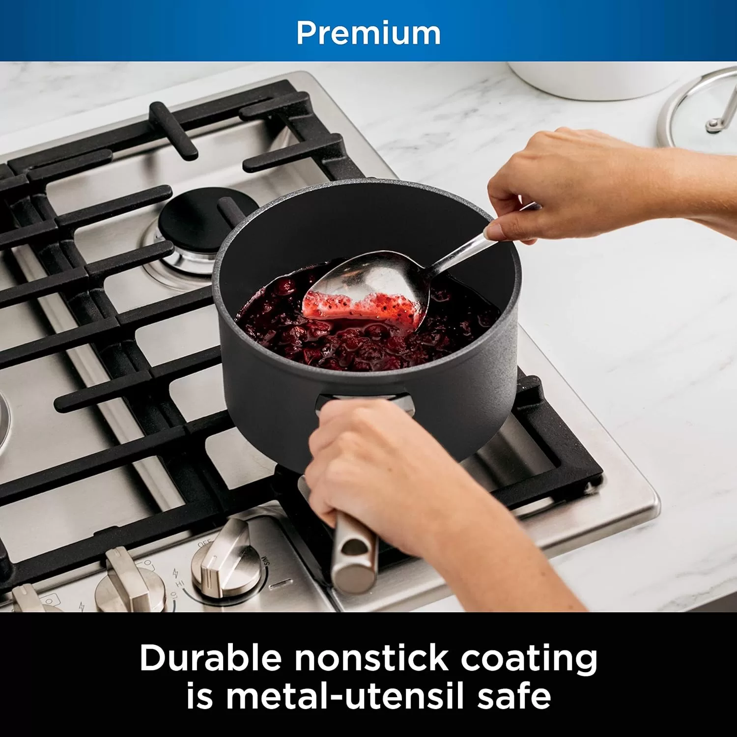 Ninja C30235 Foodi NeverStick Premium 3.5-Quart Saucepan, Slate Grey