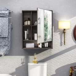 ChooChoo Bathroom Wall Mirror Cabinet, Medicine Cabinet, Grey