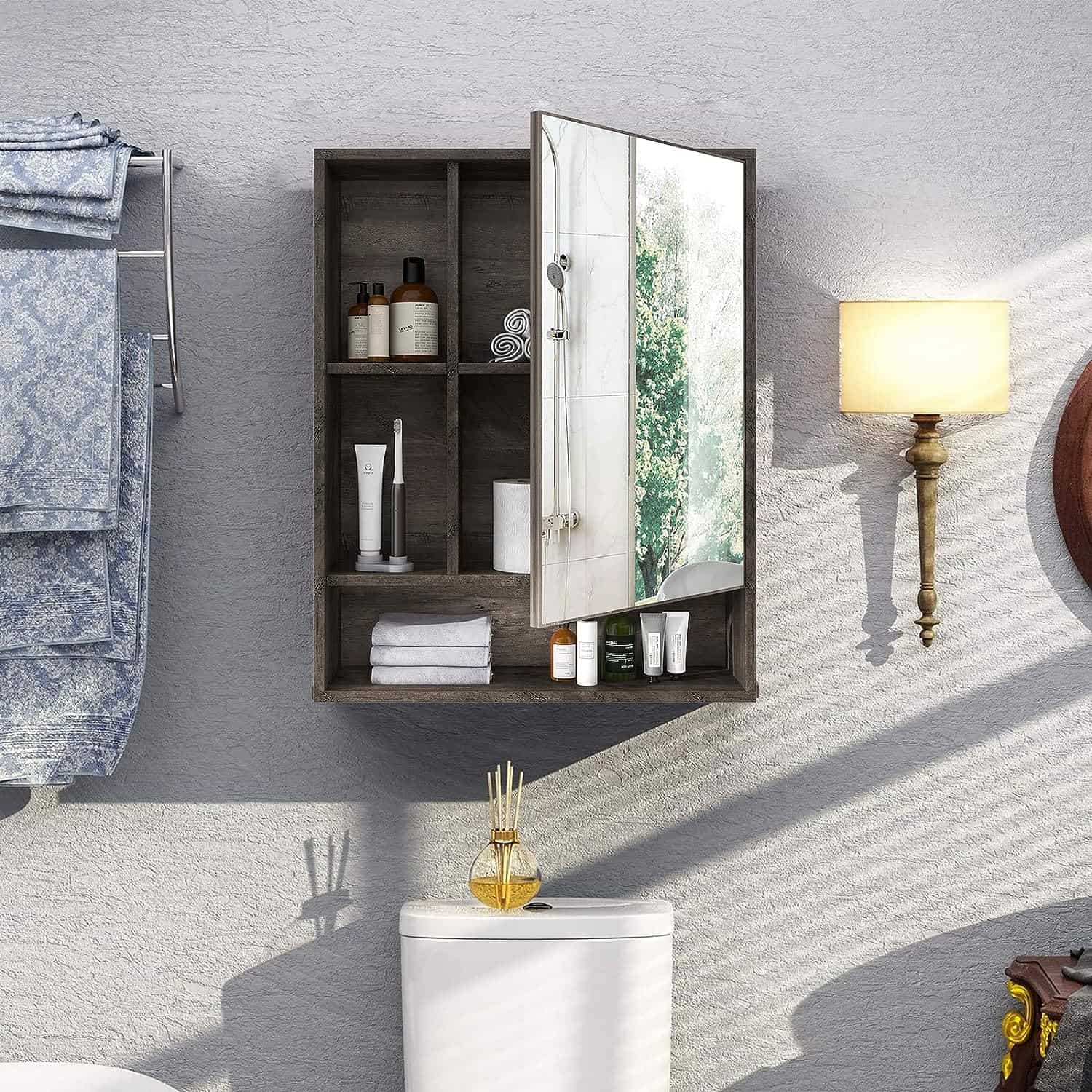 ChooChoo Bathroom Wall Mirror Cabinet, Medicine Cabinet, Grey