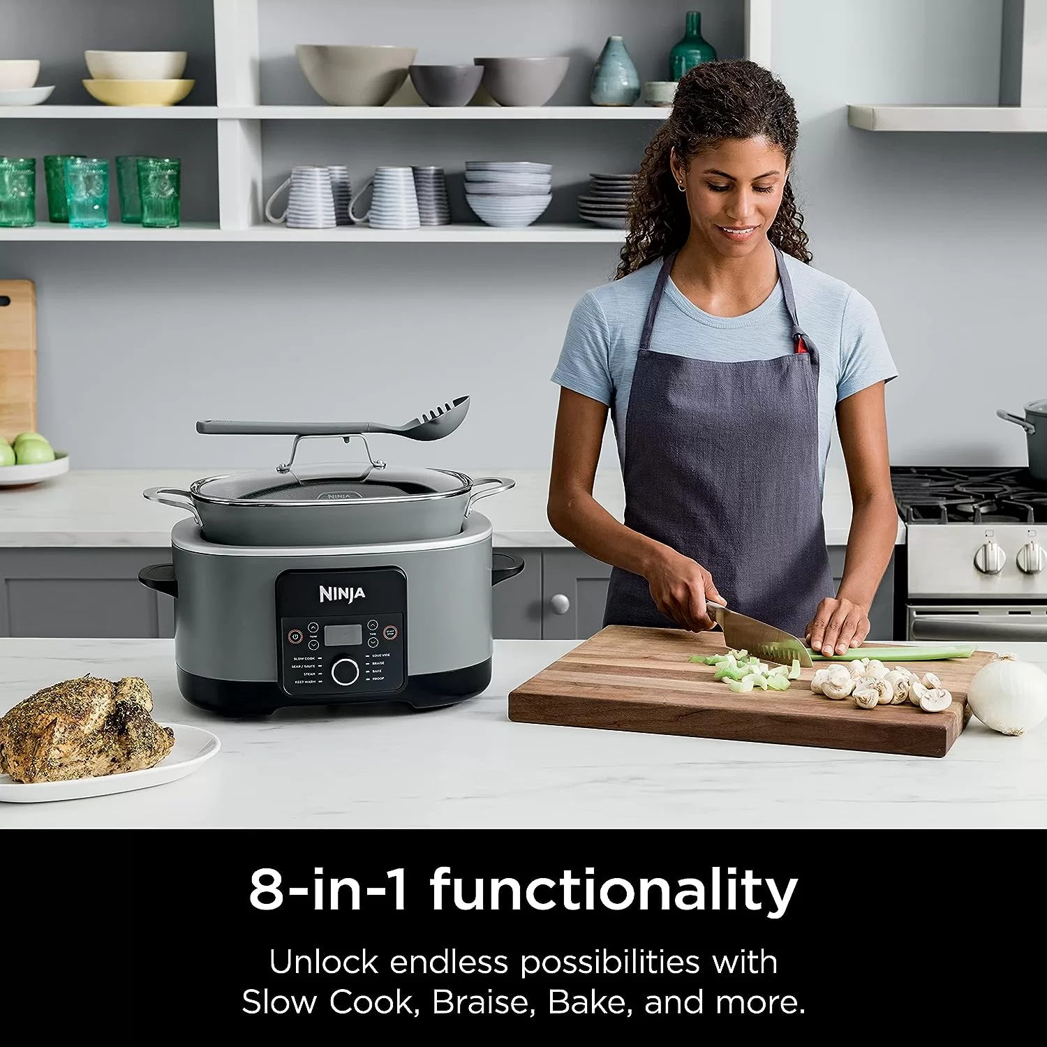 Ninja MC1001 Foodi PossibleCooker PRO 8.5 Quart Multi-Cooker, with 8-in-1 Slow Cooker, Sea Salt Gray