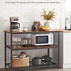VASAGLE Kitchen Island with 3 Shelves, 47.2 Inches Kitchen Shelf with Large Worktop, Rustic Brown and Black UKKI01BX