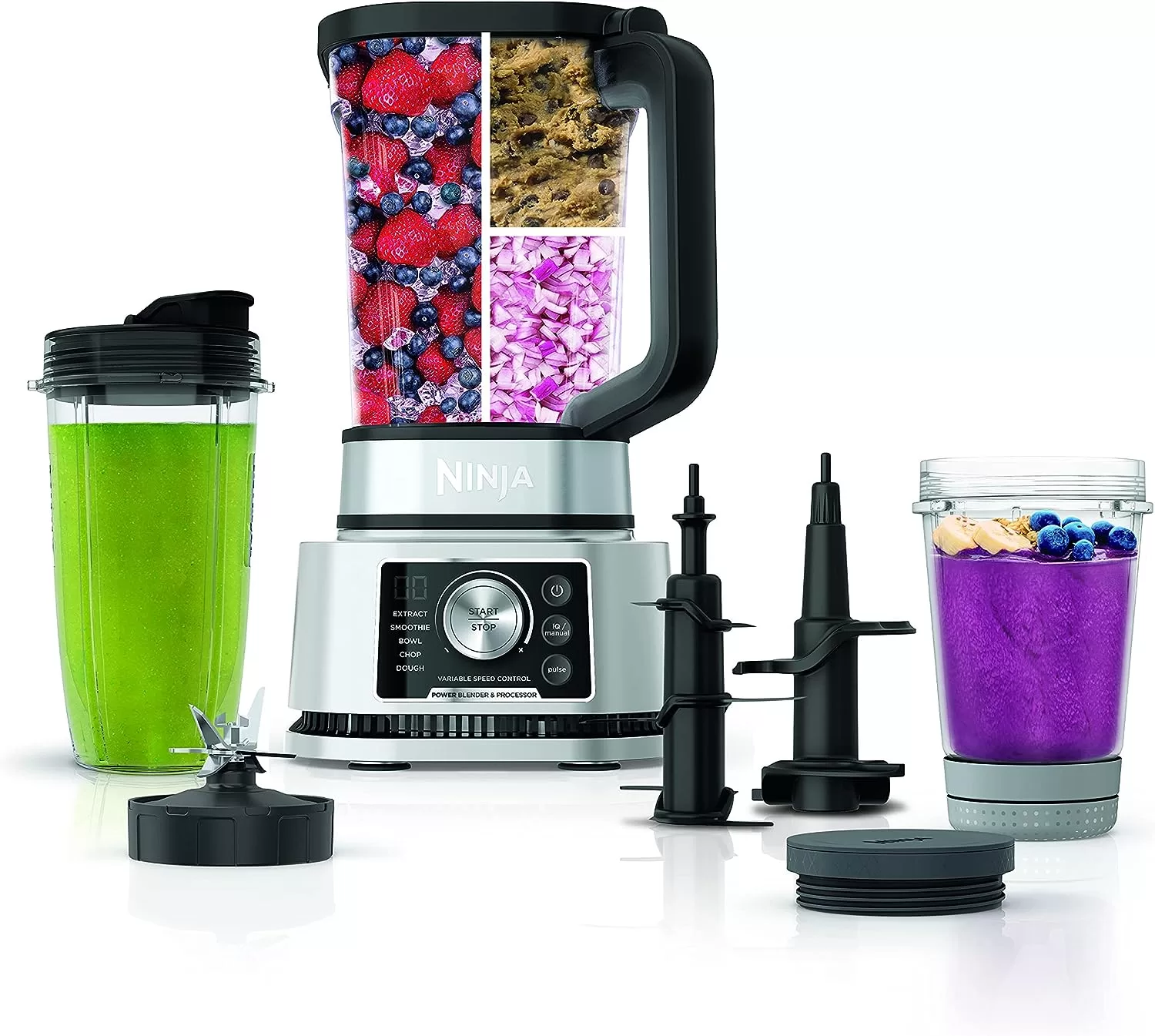 Ninja SS351 Foodi Power Blender & Processor System 1400 WP Smoothie Bowl Maker & Nutrient Extractor, Silver