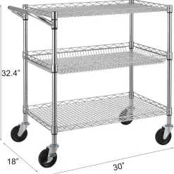 Finnhomy 3 Tier Heavy Duty Commercial Grade Utility Cart, Wire Rolling Cart with Handle Bar