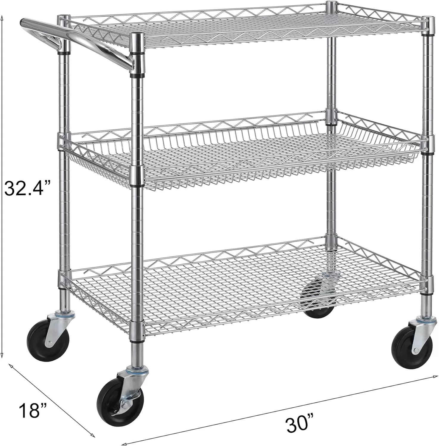 Finnhomy 3 Tier Heavy Duty Commercial Grade Utility Cart, Wire Rolling Cart with Handle Bar
