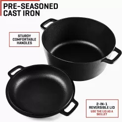 Uno Casa 2in1 Dutch Oven Large - 5 Quart Dutch Oven Pot with Lid