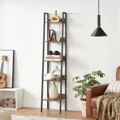 VASAGLE Bookshelf, 5-Tier Narrow Book Shelf, Bookcase for Home Office, Living Room, Bedroom, Kitchen, Rustic Brown and Black ULLS109B01