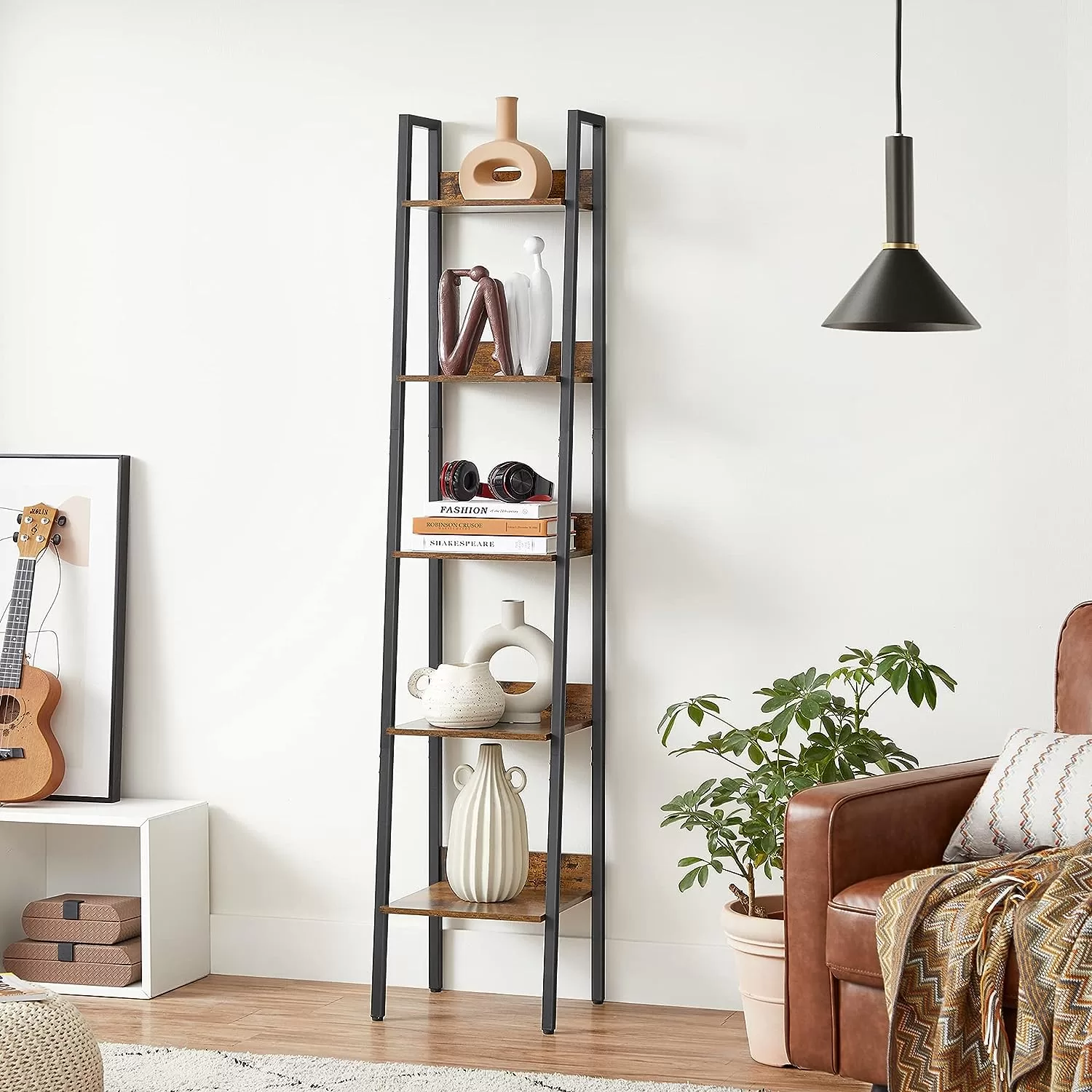 VASAGLE Bookshelf, 5-Tier Narrow Book Shelf, Bookcase for Home Office, Living Room, Bedroom, Kitchen, Rustic Brown and Black ULLS109B01