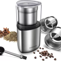 SHARDOR Coffee Grinder Electric Herb/Wet Grinder for Spices and Seeds with 2 Removable Stainless Steel Bowls, Silver