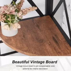 HOMBAZAAR 5-Tier Industrial Corner Bookshelf, Vintage Wood Look Accent, Rustic Brown Finish