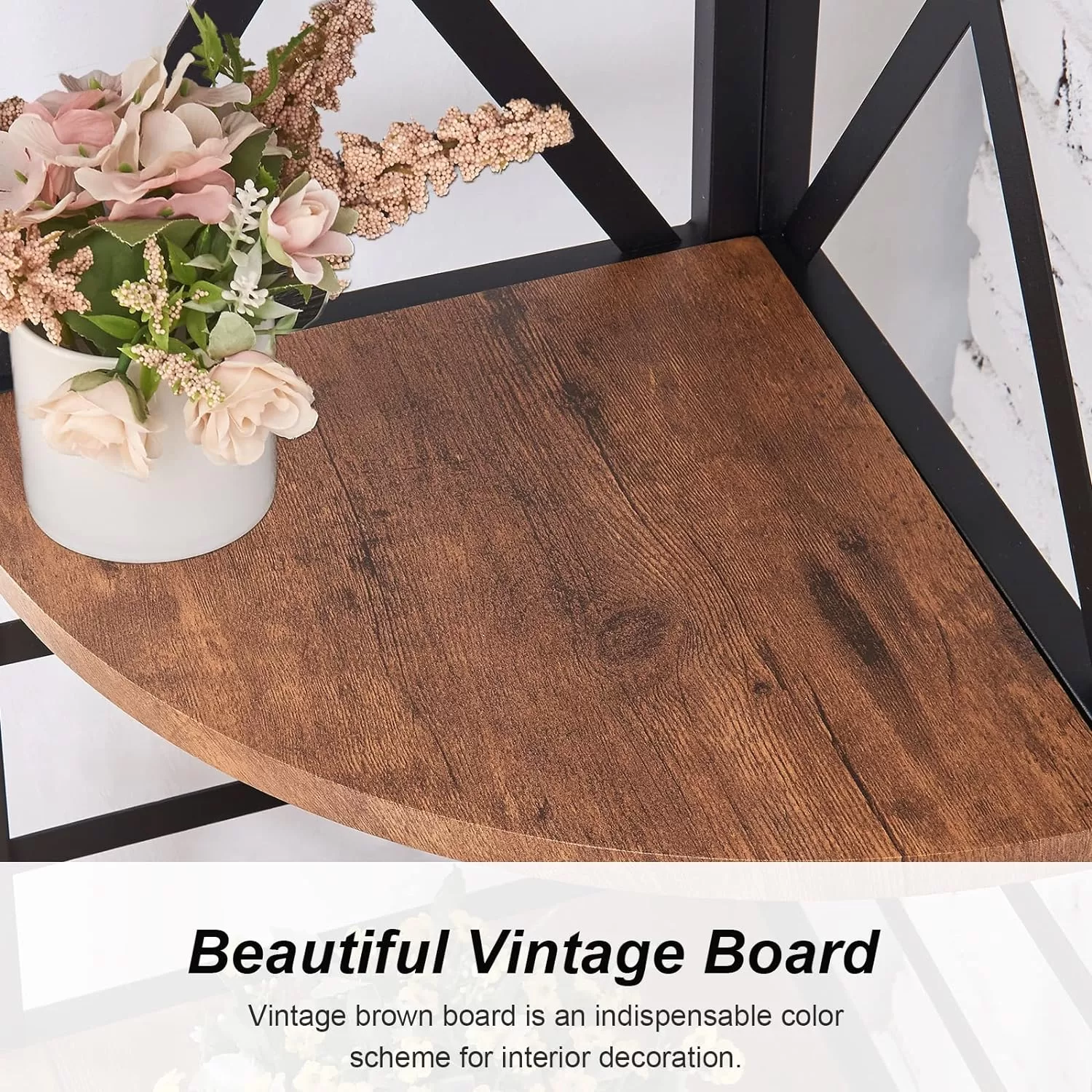 HOMBAZAAR 5-Tier Industrial Corner Bookshelf, Vintage Wood Look Accent, Rustic Brown Finish