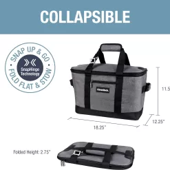 CleverMade Collapsible Cooler Bag: Insulated Leakproof 50 Can Soft Sided Portable Cooler Bag, Heather Grey/Black