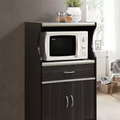 Hodedah Microwave Cart with One Drawer, Two Doors, and Shelf for Storage, Chocolate Grey
