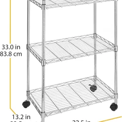 Whitmor 3 Tier Chrome Supreme Cart-Rolling Utility Organizer