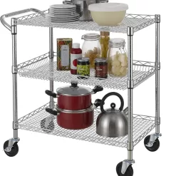 Finnhomy 3 Tier Heavy Duty Commercial Grade Utility Cart, Wire Rolling Cart with Handle Bar