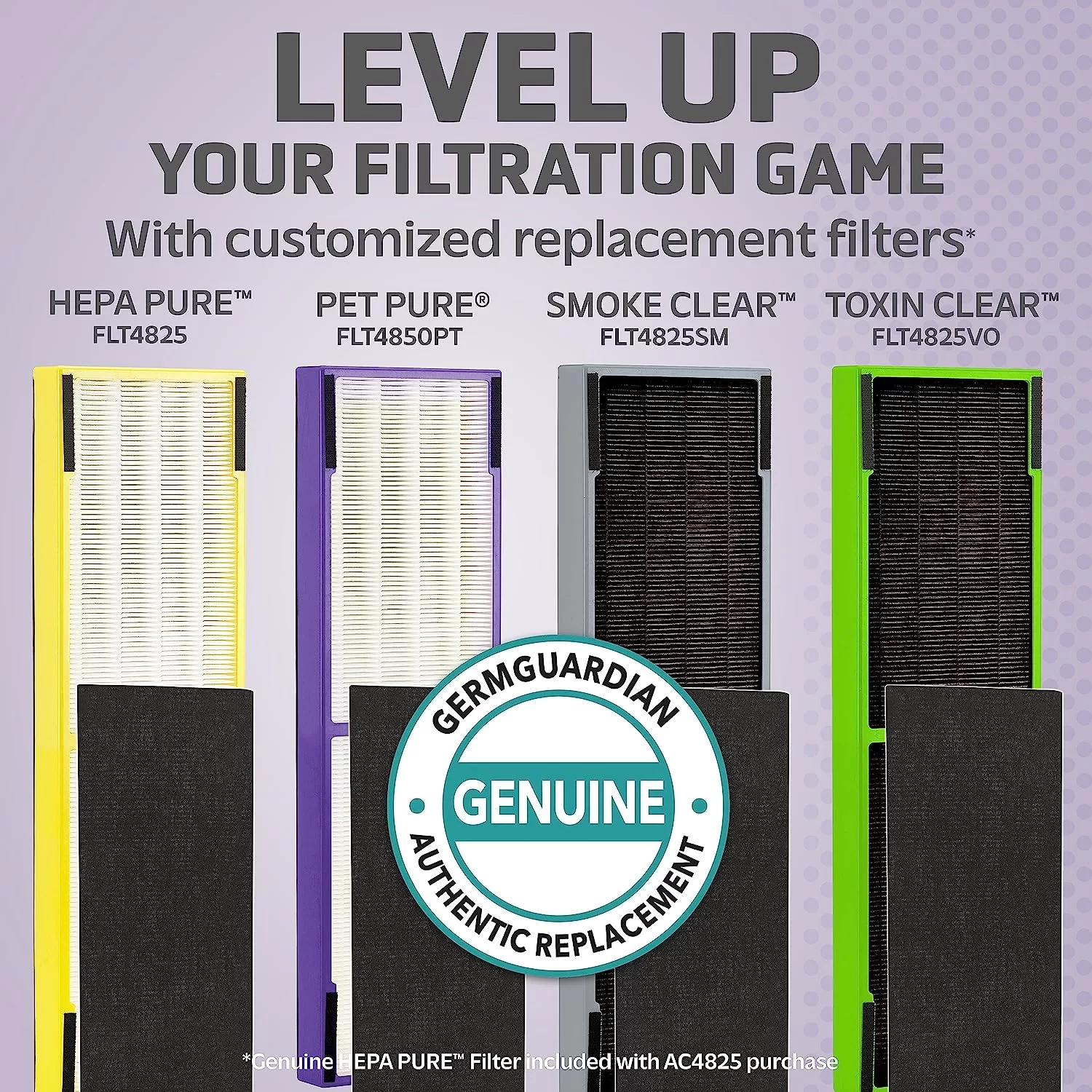 GermGuardian Air Purifier with HEPA 13 Filter, Removes 99.97% of Pollutants, Gray, AC4825E