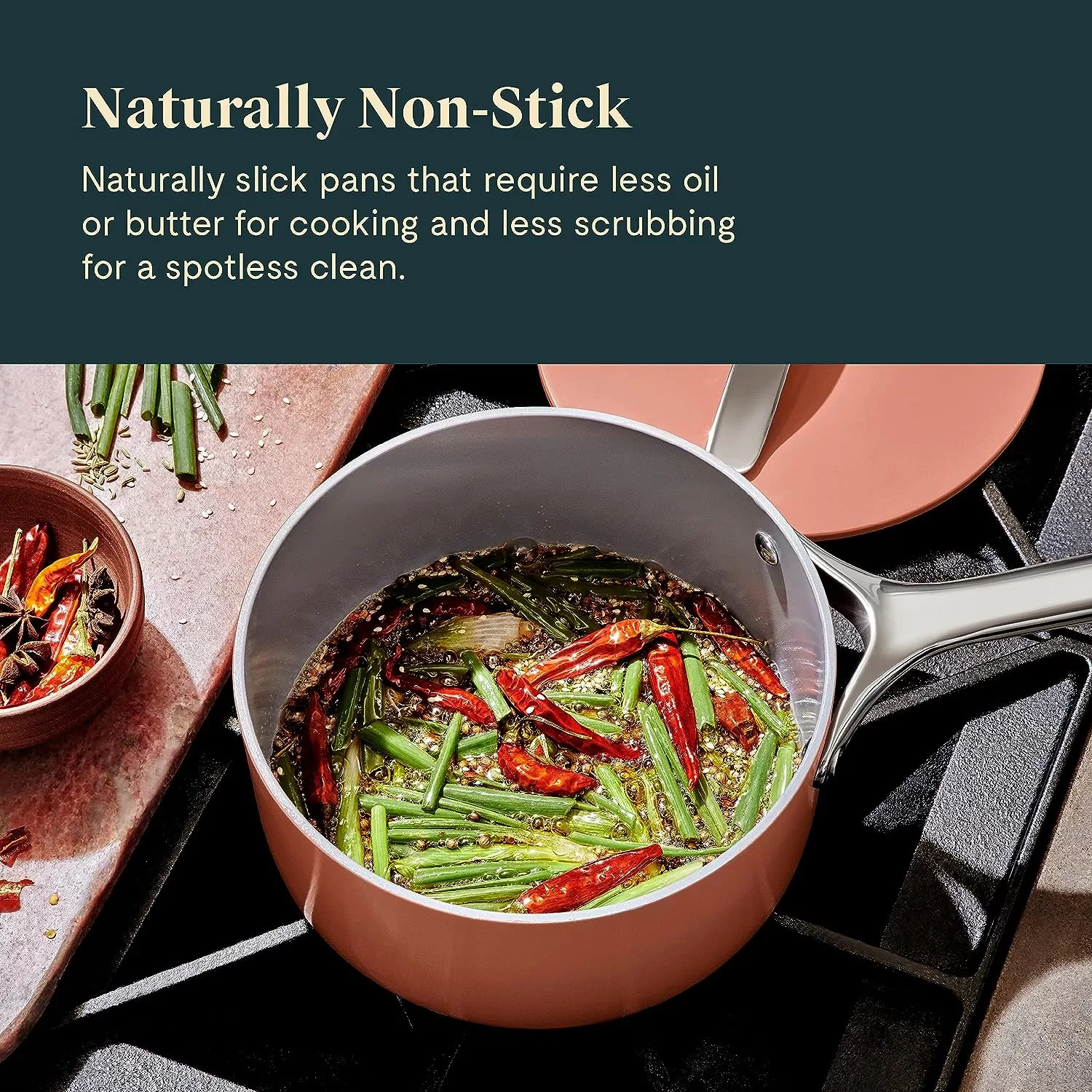 Caraway Nonstick Ceramic Sauce Pan with Lid (3 qt) - Non Toxic, PTFE & PFOA Free - Cream