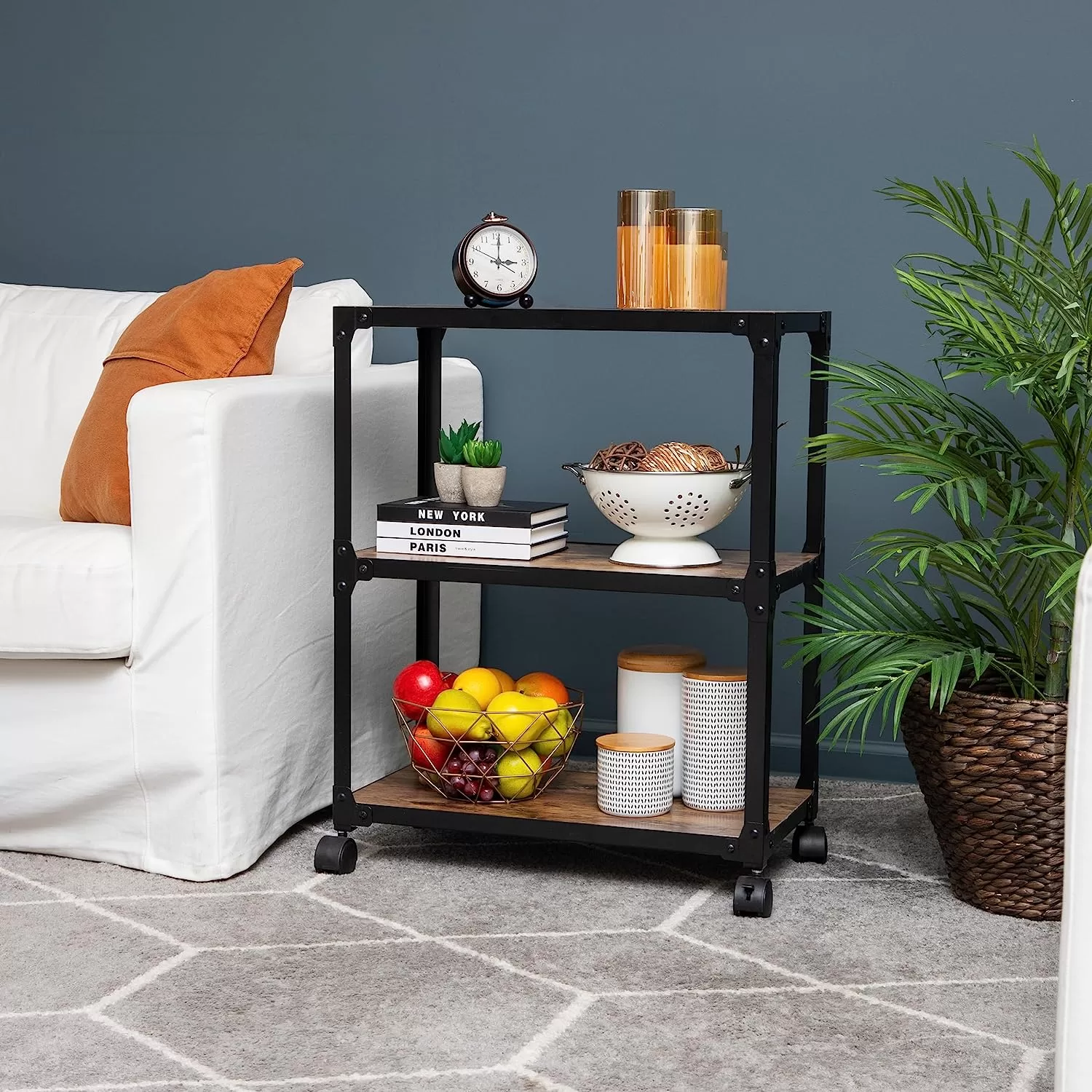 Mind Reader Woodland Collection, Rolling 3-Tier Kitchen Microwave Cart, 23"L x 12"W x 29.5"H, Brown