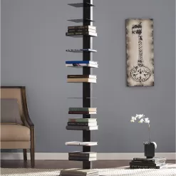 SEI Furniture 12 shelf Metal Spine Book Tower, Black