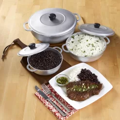 IMUSA USA Traditional Colombian Natural Caldero 3-Piece(1.5/3.5/7.0 Quart) Dutch Oven Set, Silver, Small