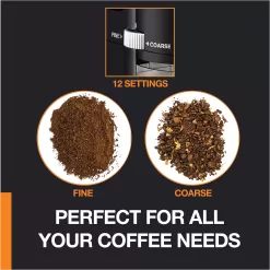 Krups Precision Plastic and Stainless Steel Flat Burr Grinder 12 Cup 110 Watts 12 Grind Settings, Cold Brew Black