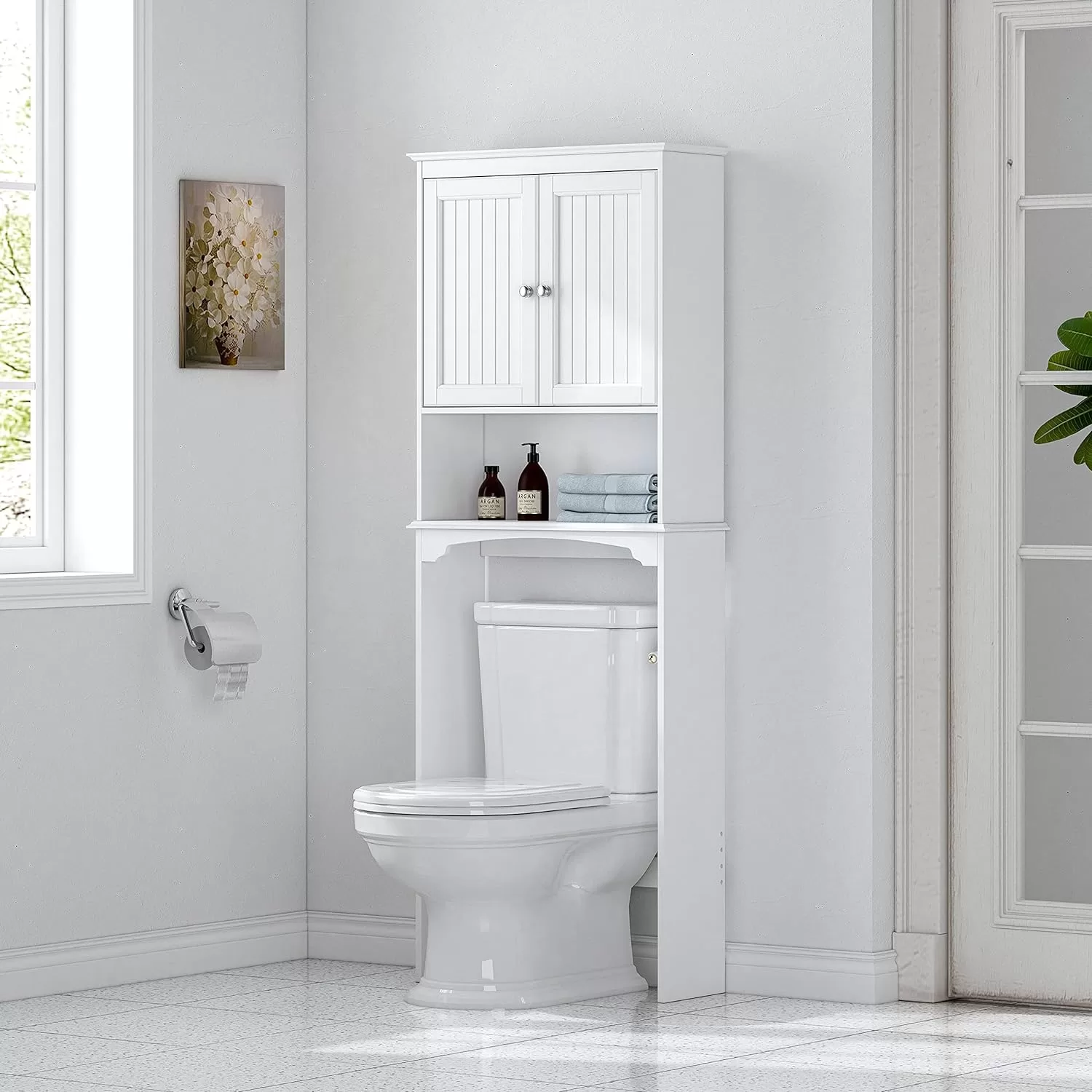 Spirich Over The Toilet Storage Cabinet, Bathroom Shelf Over Toilet, Bathroom Storage Cabinet Organizer, White