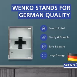 WENKO Medicine Cabinet with Lock, Wall mounted Bathroom Storage, Hanging Medical Cabinet